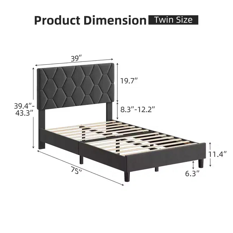 Upholstered Platform Bed Frame with Adjustable Headboard  Heavy-Duty, Noise-Free, No Box Spring Needed