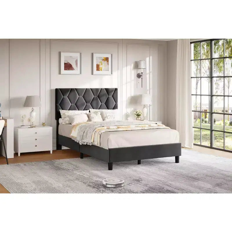 Upholstered Platform Bed Frame with Adjustable Headboard  Heavy-Duty, Noise-Free, No Box Spring Needed
