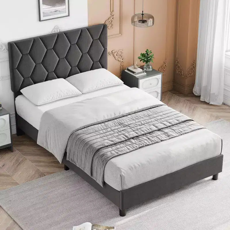 Upholstered Platform Bed Frame with Adjustable Headboard  Heavy-Duty, Noise-Free, No Box Spring Needed