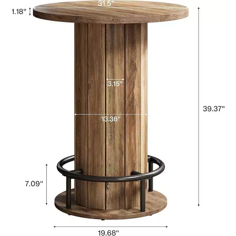 39.4 H Round Bar Table, Wood Bistro Pub Table with Metal Ring Footrest for Dining Cocktail Living Room, Small Space,(Only Table)