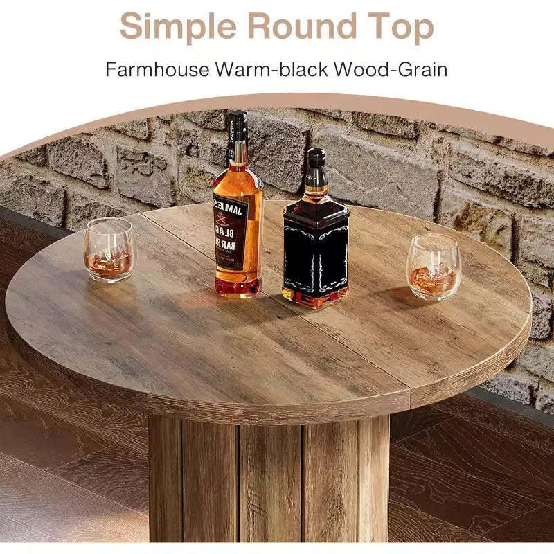 39.4 H Round Bar Table, Wood Bistro Pub Table with Metal Ring Footrest for Dining Cocktail Living Room, Small Space,(Only Table)