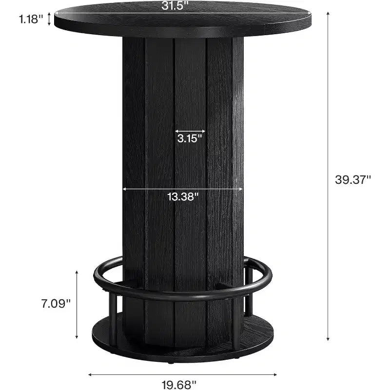 39.4 H Round Bar Table, Wood Bistro Pub Table with Metal Ring Footrest for Dining Cocktail Living Room, Small Space,(Only Table)