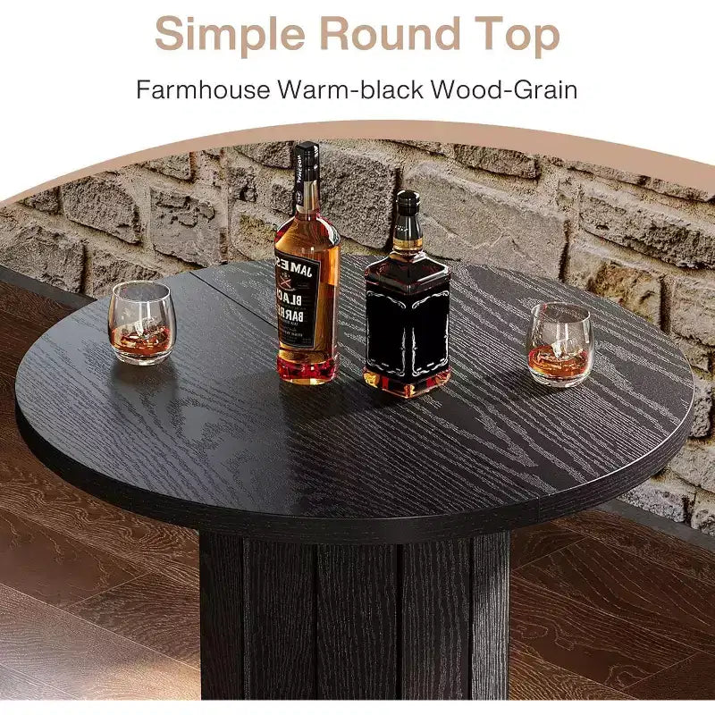 39.4 H Round Bar Table, Wood Bistro Pub Table with Metal Ring Footrest for Dining Cocktail Living Room, Small Space,(Only Table)