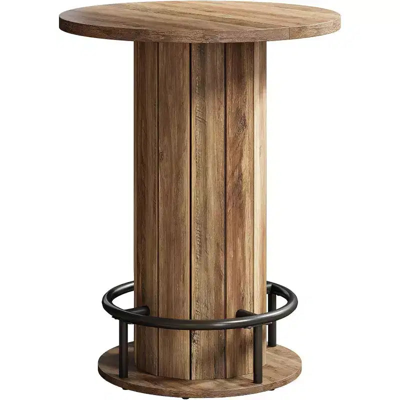 Lantine 39.4 H Round Bar Table, Wood Bistro Pub Table with Metal Ring Footrest for Dining Cocktail Living Room, Small Space,(Only Table)