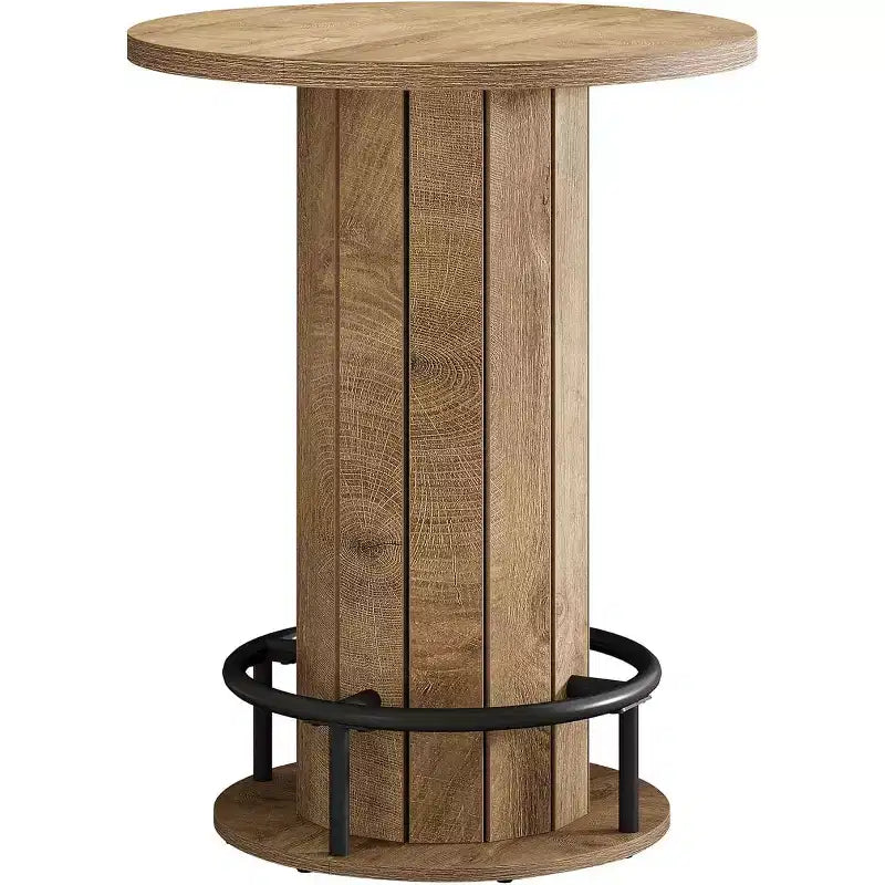 39.4 H Round Bar Table, Wood Bistro Pub Table with Metal Ring Footrest for Dining Cocktail Living Room, Small Space,(Only Table)