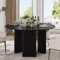 PexFix 52 Modern Round Dining Table with Striped Column Legs Solid Wood Kitchen Table Anti-Scratch Footpads for Dining Room & Kitchen Bar in Black