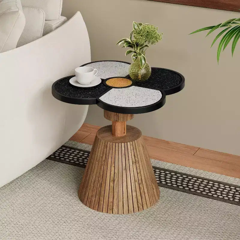 Christopher Knight Home Audrey Modern Stone-Look Resin Four-Leaf Clover Accent Side Table with Wood Base