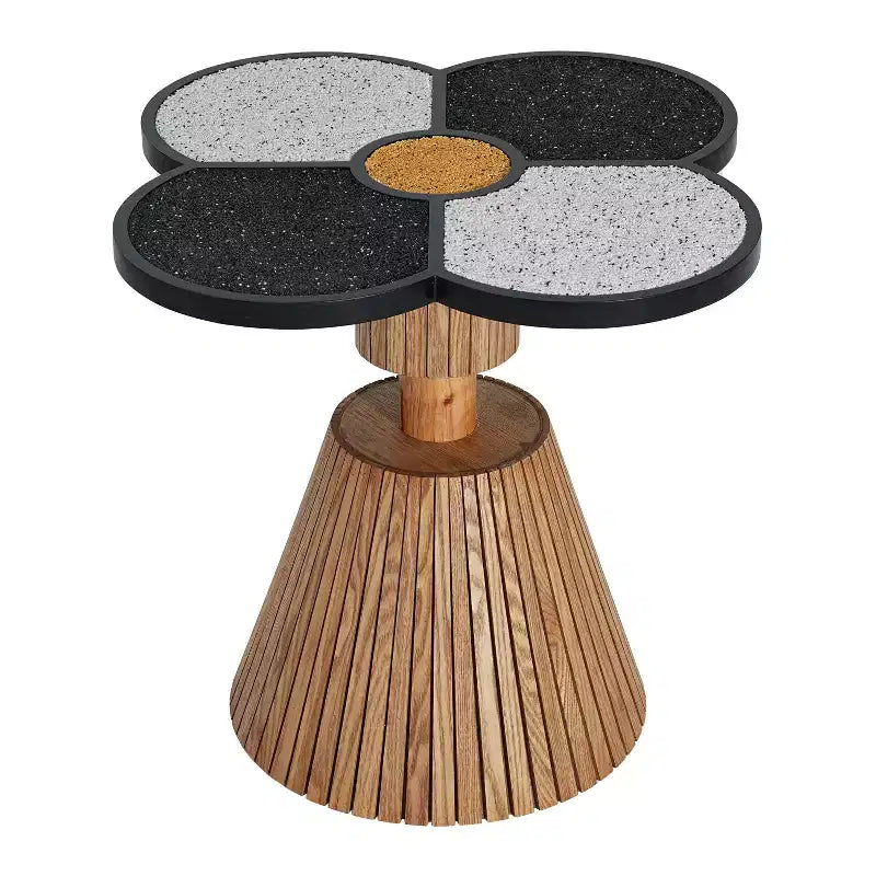 Audrey Modern Stone-Look Resin Four-Leaf Clover Accent Side Table with Wood Base