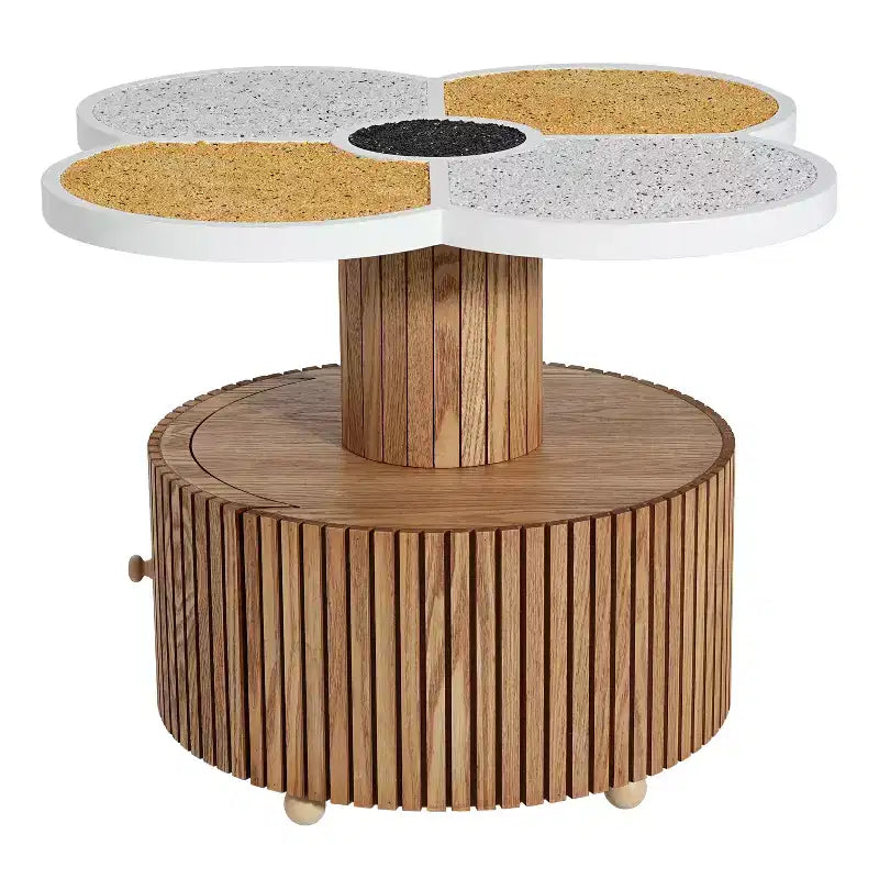 Evelyn Modern Stone-Look Resin Four-Leaf Clover Accent Side Table with Wood Base and Storage Drawer