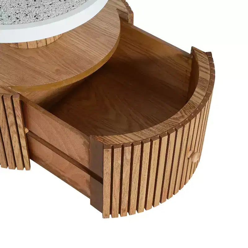 Evelyn Modern Stone-Look Resin Four-Leaf Clover Accent Side Table with Wood Base and Storage Drawer