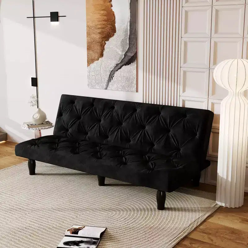 Loveseat Velvet Sofa Bed Transforms Seamlessly for Living Room Bedroom Apartment Black
