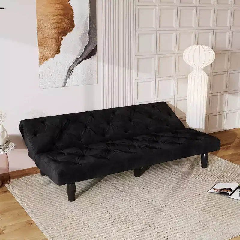 Loveseat Velvet Sofa Bed Transforms Seamlessly for Living Room Bedroom Apartment Black