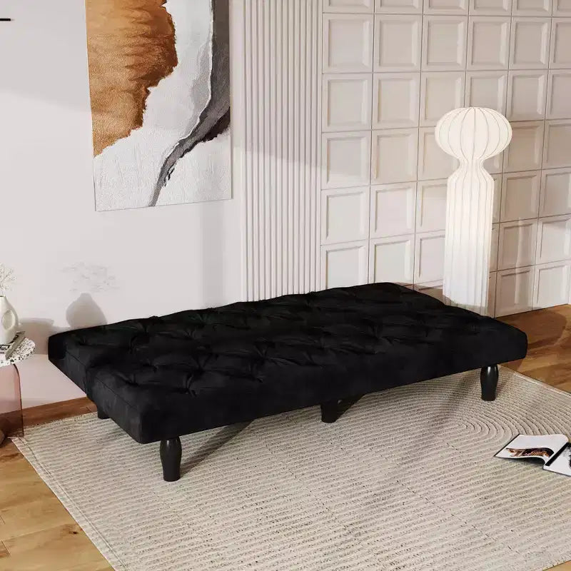 Loveseat Velvet Sofa Bed Transforms Seamlessly for Living Room Bedroom Apartment Black
