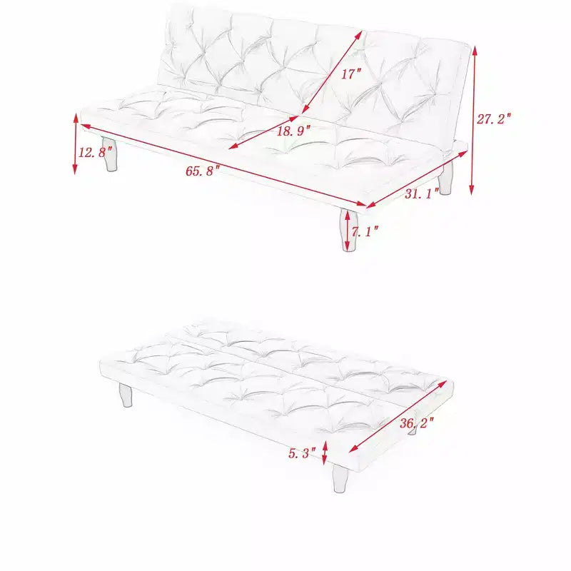 Loveseat Velvet Sofa Bed Transforms Seamlessly for Living Room Bedroom Apartment Black
