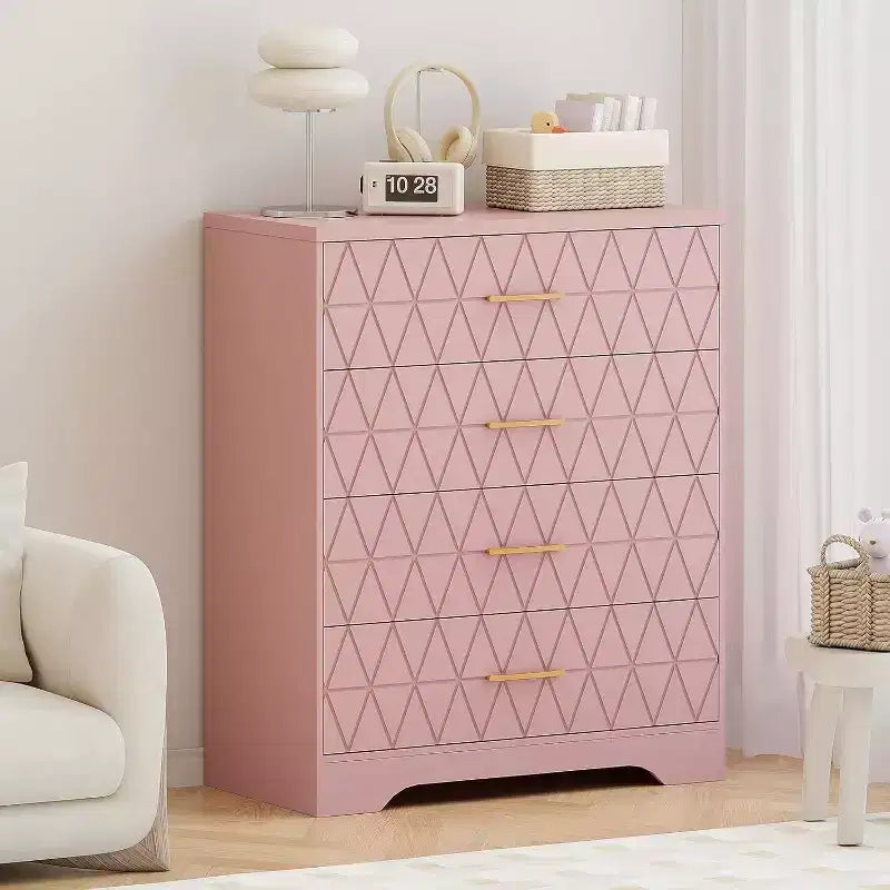 4-Drawer Wooden Dresser, Modern Storage Organizer with Metal Handles, Tall Chest of Drawers for Bedroom Living Room Hallway