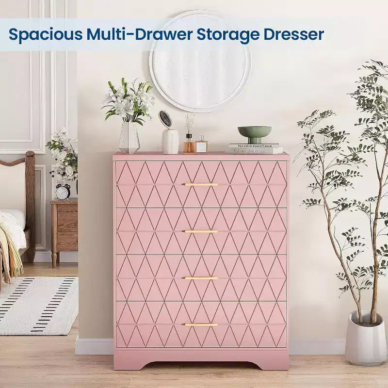 4-Drawer Wooden Dresser, Modern Storage Organizer with Metal Handles, Tall Chest of Drawers for Bedroom Living Room Hallway