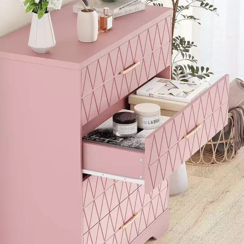 4-Drawer Wooden Dresser, Modern Storage Organizer with Metal Handles, Tall Chest of Drawers for Bedroom Living Room Hallway