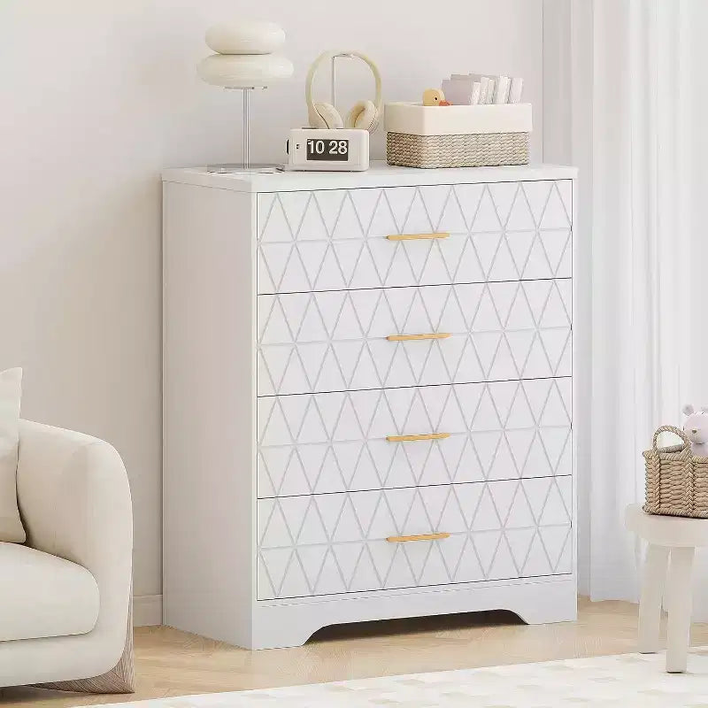 4-Drawer Wooden Dresser, Modern Storage Organizer with Metal Handles, Tall Chest of Drawers for Bedroom Living Room Hallway