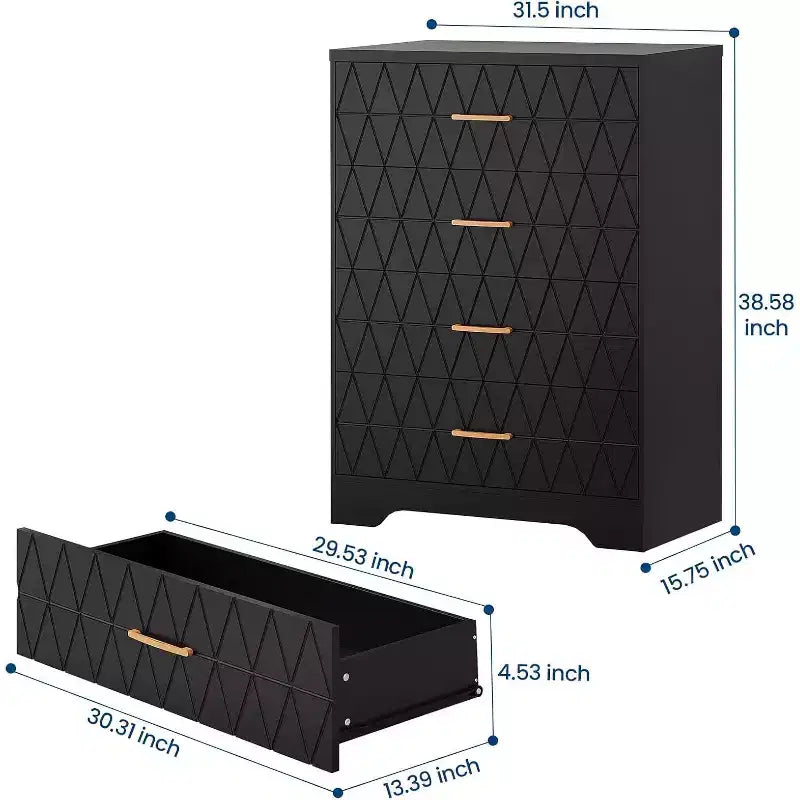 4-Drawer Wooden Dresser, Modern Storage Organizer with Metal Handles, Tall Chest of Drawers for Bedroom Living Room Hallway