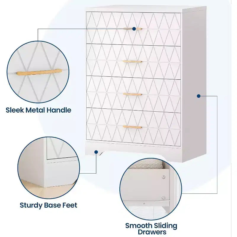4-Drawer Wooden Dresser, Modern Storage Organizer with Metal Handles, Tall Chest of Drawers for Bedroom Living Room Hallway