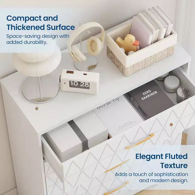4-Drawer Wooden Dresser, Modern Storage Organizer with Metal Handles, Tall Chest of Drawers for Bedroom Living Room Hallway