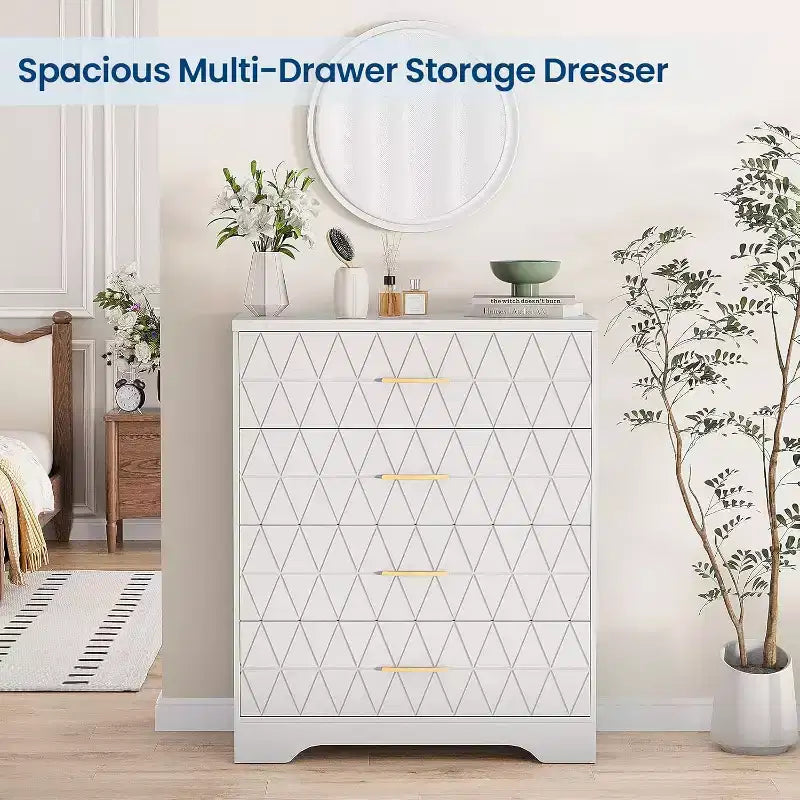 4-Drawer Wooden Dresser, Modern Storage Organizer with Metal Handles, Tall Chest of Drawers for Bedroom Living Room Hallway