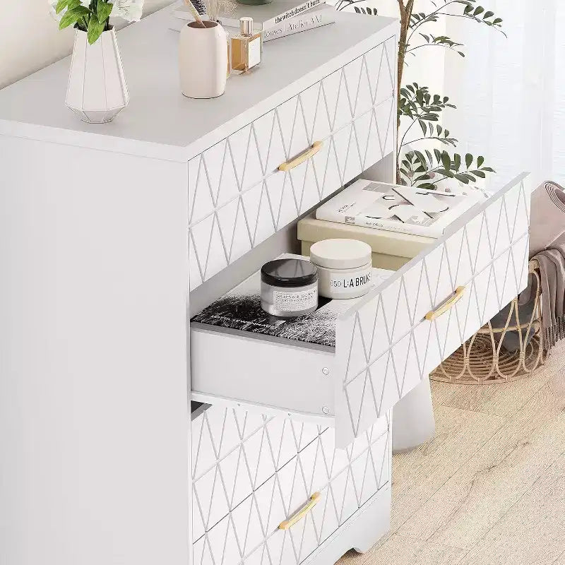 4-Drawer Wooden Dresser, Modern Storage Organizer with Metal Handles, Tall Chest of Drawers for Bedroom Living Room Hallway