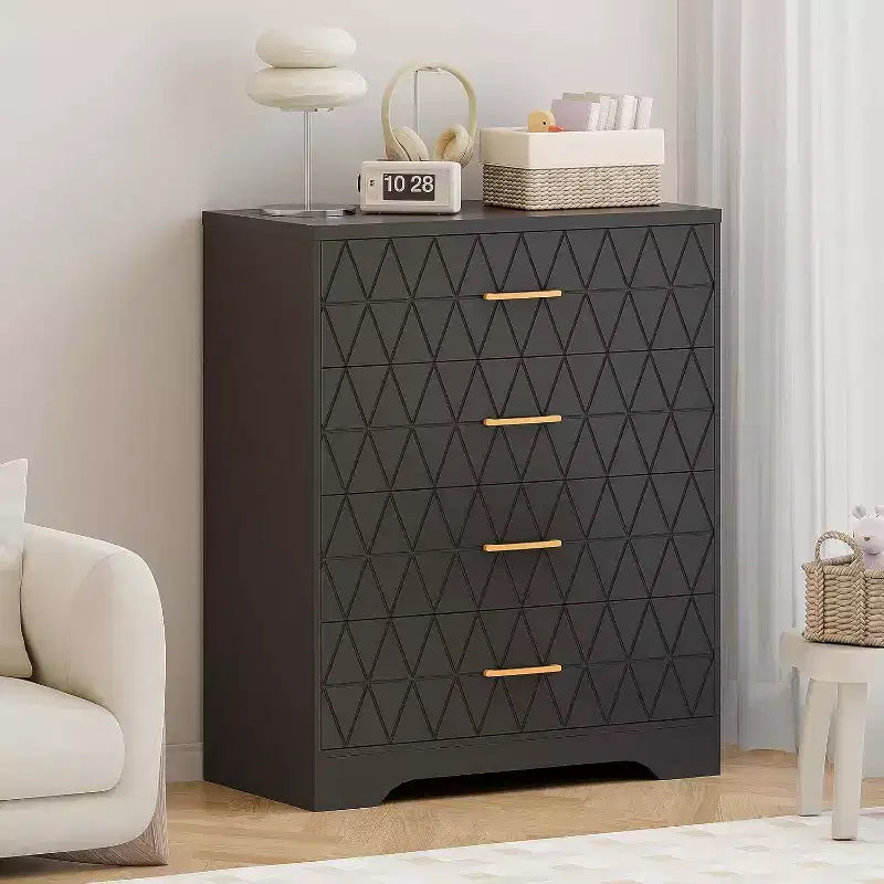 4-Drawer Wooden Dresser, Modern Storage Organizer with Metal Handles, Tall Chest of Drawers for Bedroom Living Room Hallway