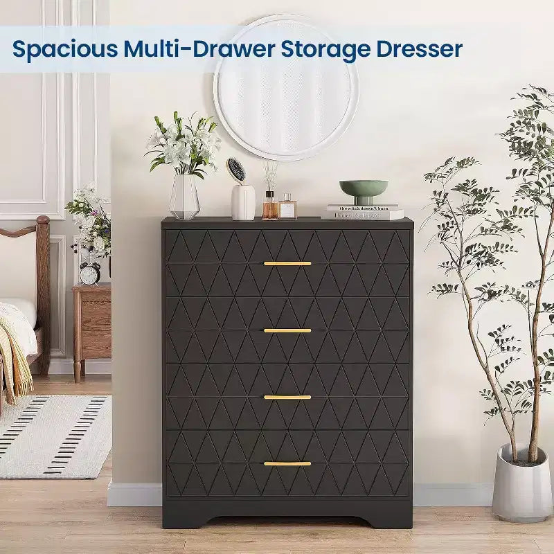 4-Drawer Wooden Dresser, Modern Storage Organizer with Metal Handles, Tall Chest of Drawers for Bedroom Living Room Hallway