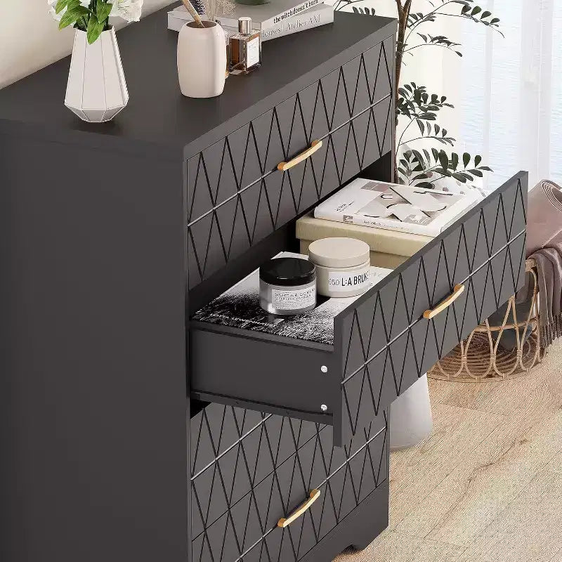 4-Drawer Wooden Dresser, Modern Storage Organizer with Metal Handles, Tall Chest of Drawers for Bedroom Living Room Hallway