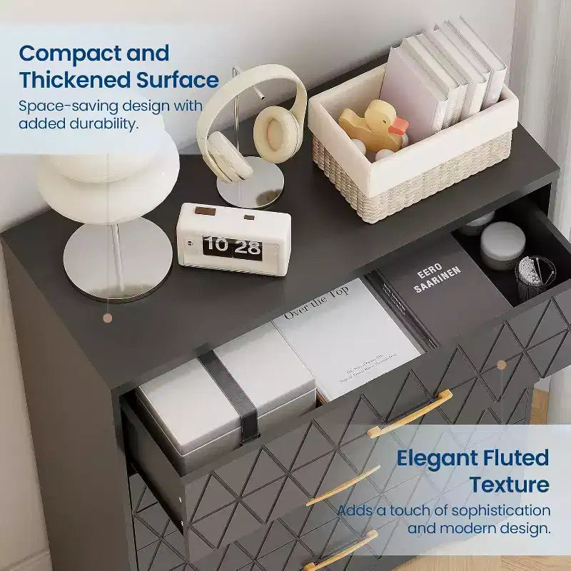 4-Drawer Wooden Dresser, Modern Storage Organizer with Metal Handles, Tall Chest of Drawers for Bedroom Living Room Hallway