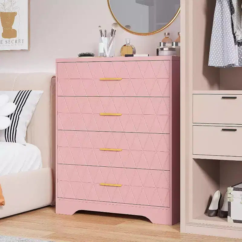 4-Drawer Wooden Dresser, Modern Storage Organizer with Metal Handles, Tall Chest of Drawers for Bedroom Living Room Hallway