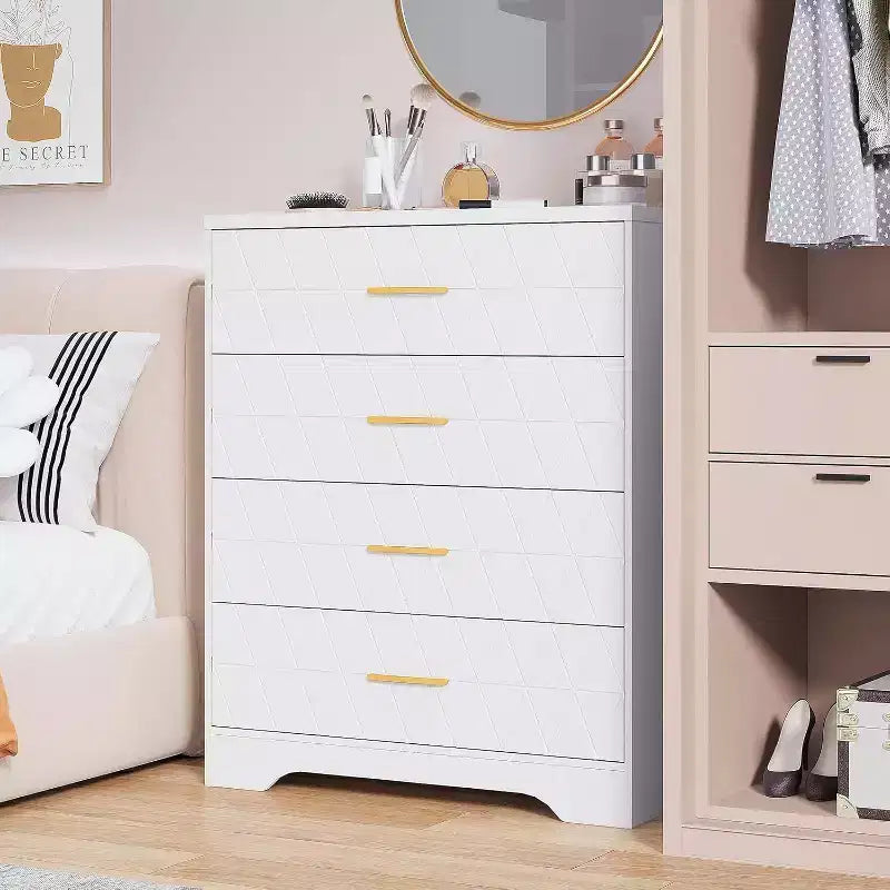 4-Drawer Wooden Dresser, Modern Storage Organizer with Metal Handles, Tall Chest of Drawers for Bedroom Living Room Hallway