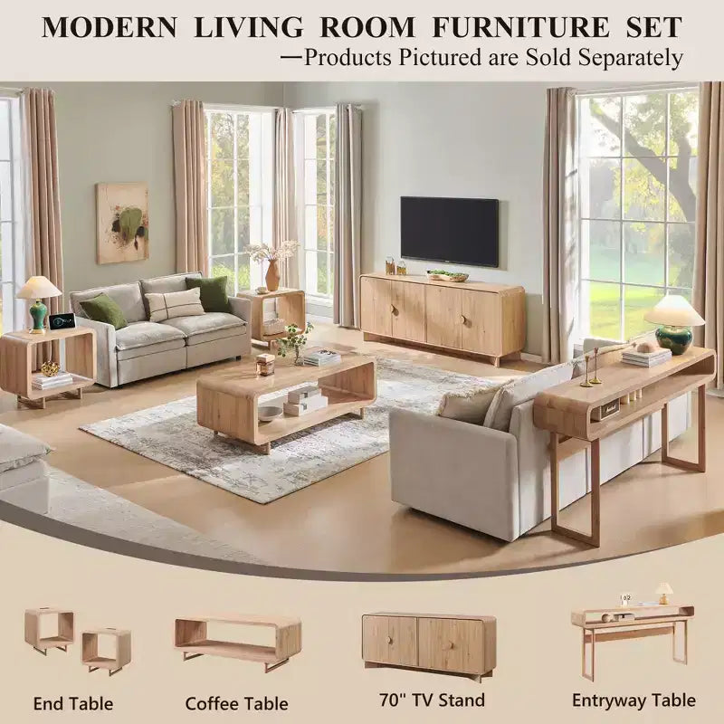 48 Coffee Table, Mondern Coffee Table with 2 Tier Storage Shelf, Wooden Rectangular Living Room Table with Wood Thick for Living Room