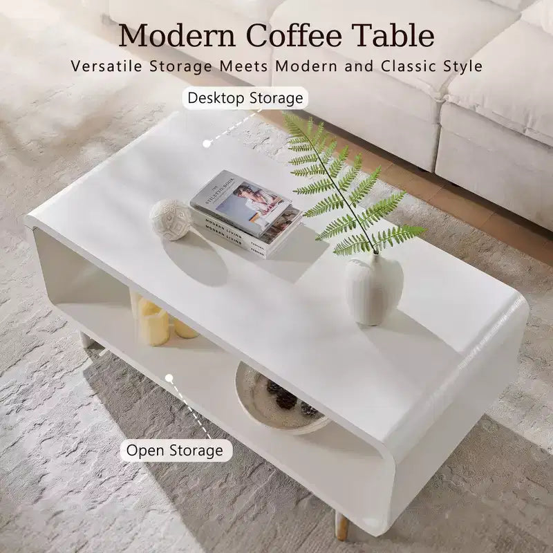 48 Coffee Table, Mondern Coffee Table with 2 Tier Storage Shelf, Wooden Rectangular Living Room Table with Wood Thick for Living Room