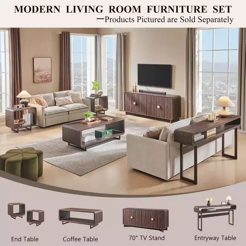 48 Coffee Table, Mondern Coffee Table with 2 Tier Storage Shelf, Wooden Rectangular Living Room Table with Wood Thick for Living Room