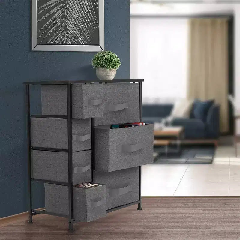 Dresser with 7 Drawers - Storage Chest Organizer with Steel Frame, Wood Top, Handles, Fabric Bins