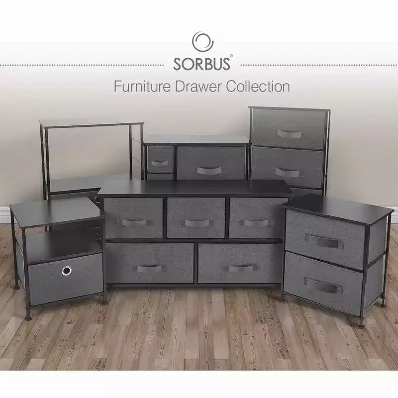Dresser with 7 Drawers - Storage Chest Organizer with Steel Frame, Wood Top, Handles, Fabric Bins