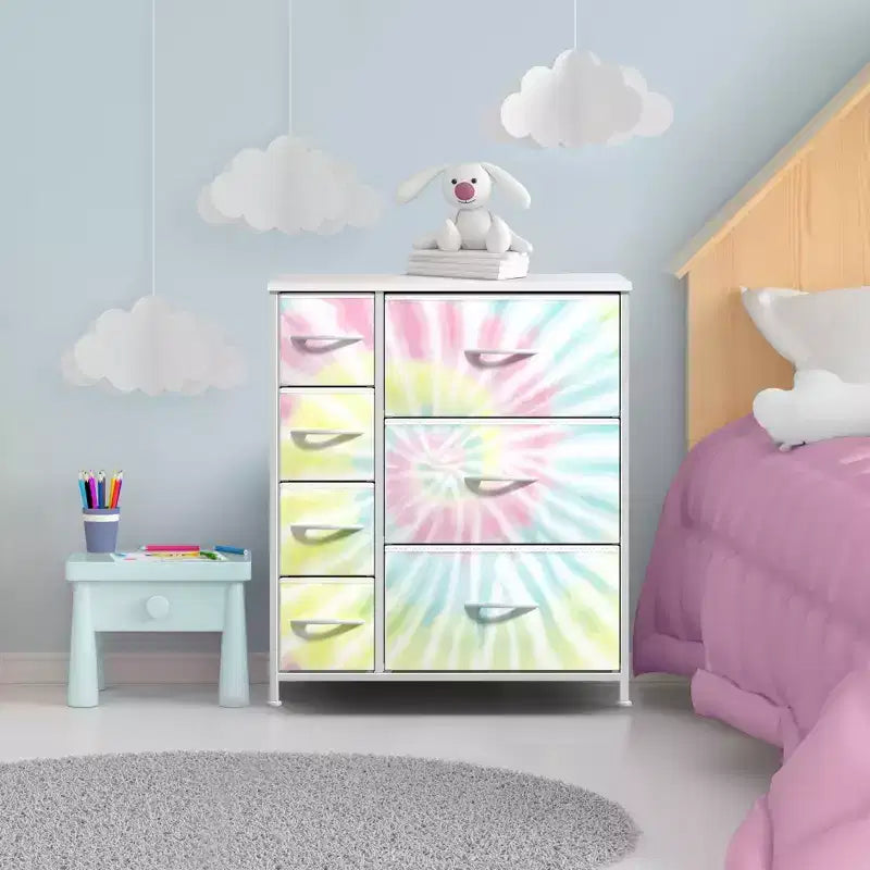 Dresser with 7 Drawers - Storage Chest Organizer with Steel Frame, Wood Top, Handles, Fabric Bins