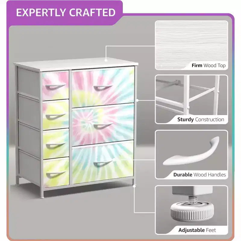 Dresser with 7 Drawers - Storage Chest Organizer with Steel Frame, Wood Top, Handles, Fabric Bins