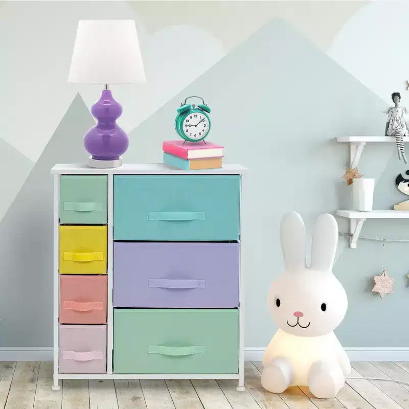Dresser with 7 Drawers - Storage Chest Organizer with Steel Frame, Wood Top, Handles, Fabric Bins