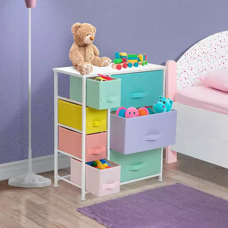 Dresser with 7 Drawers - Storage Chest Organizer with Steel Frame, Wood Top, Handles, Fabric Bins