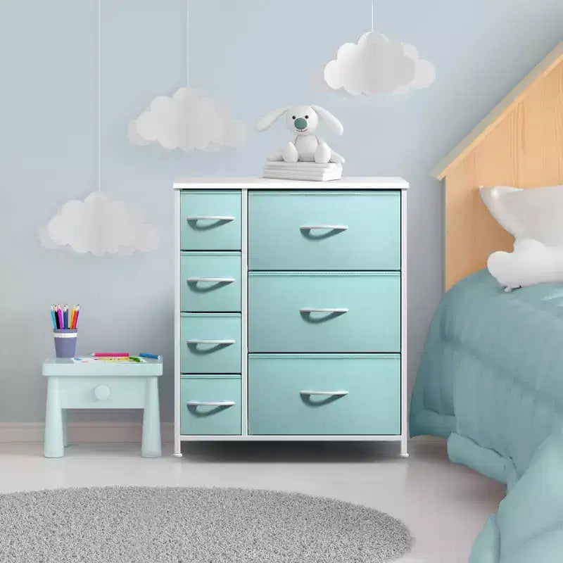 Dresser with 7 Drawers - Storage Chest Organizer with Steel Frame, Wood Top, Handles, Fabric Bins