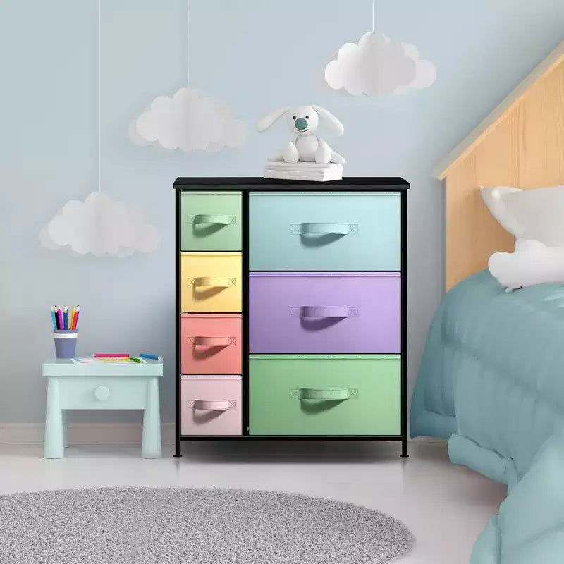 Dresser with 7 Drawers - Storage Chest Organizer with Steel Frame, Wood Top, Handles, Fabric Bins