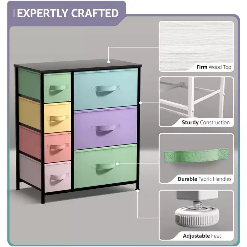 Dresser with 7 Drawers - Storage Chest Organizer with Steel Frame, Wood Top, Handles, Fabric Bins