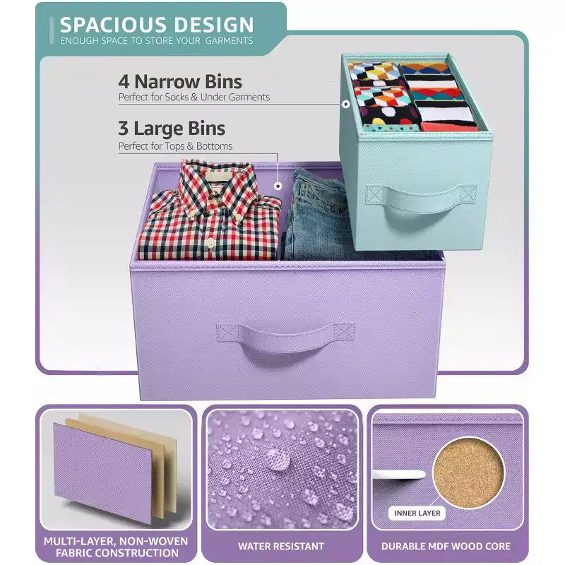 Dresser with 7 Drawers - Storage Chest Organizer with Steel Frame, Wood Top, Handles, Fabric Bins