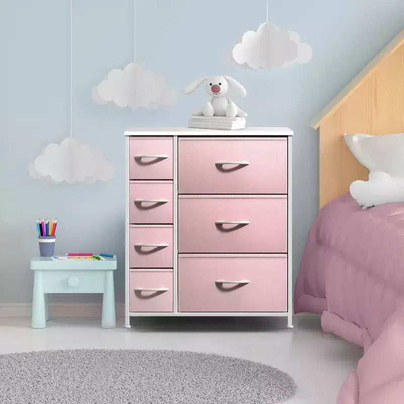 Dresser with 7 Drawers - Storage Chest Organizer with Steel Frame, Wood Top, Handles, Fabric Bins