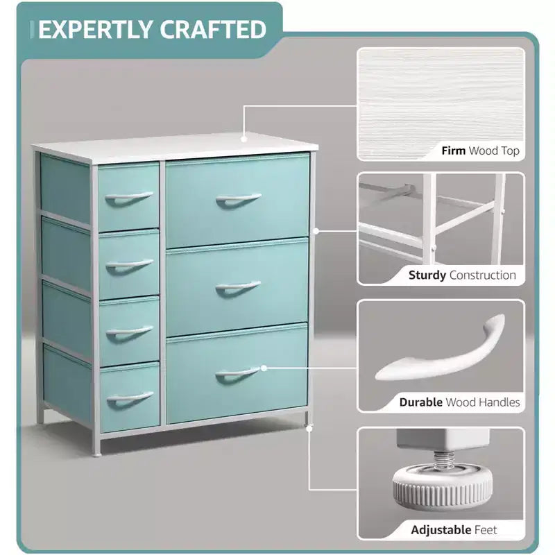 Dresser with 7 Drawers - Storage Chest Organizer with Steel Frame, Wood Top, Handles, Fabric Bins