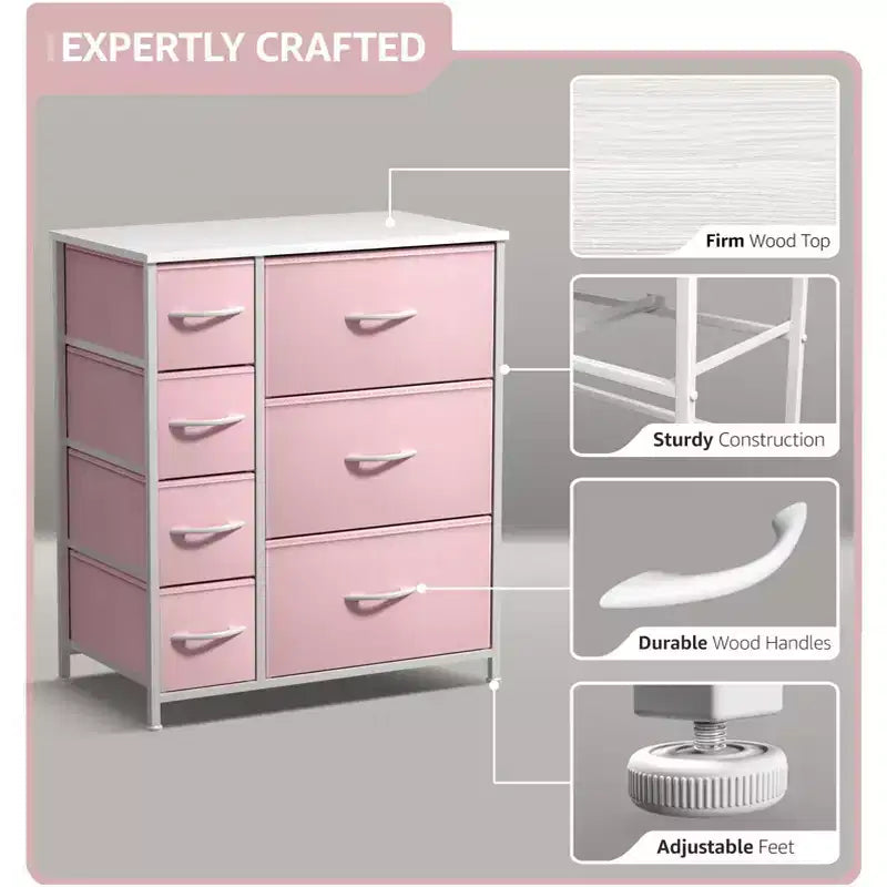 Dresser with 7 Drawers - Storage Chest Organizer with Steel Frame, Wood Top, Handles, Fabric Bins