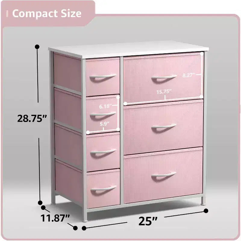 Dresser with 7 Drawers - Storage Chest Organizer with Steel Frame, Wood Top, Handles, Fabric Bins